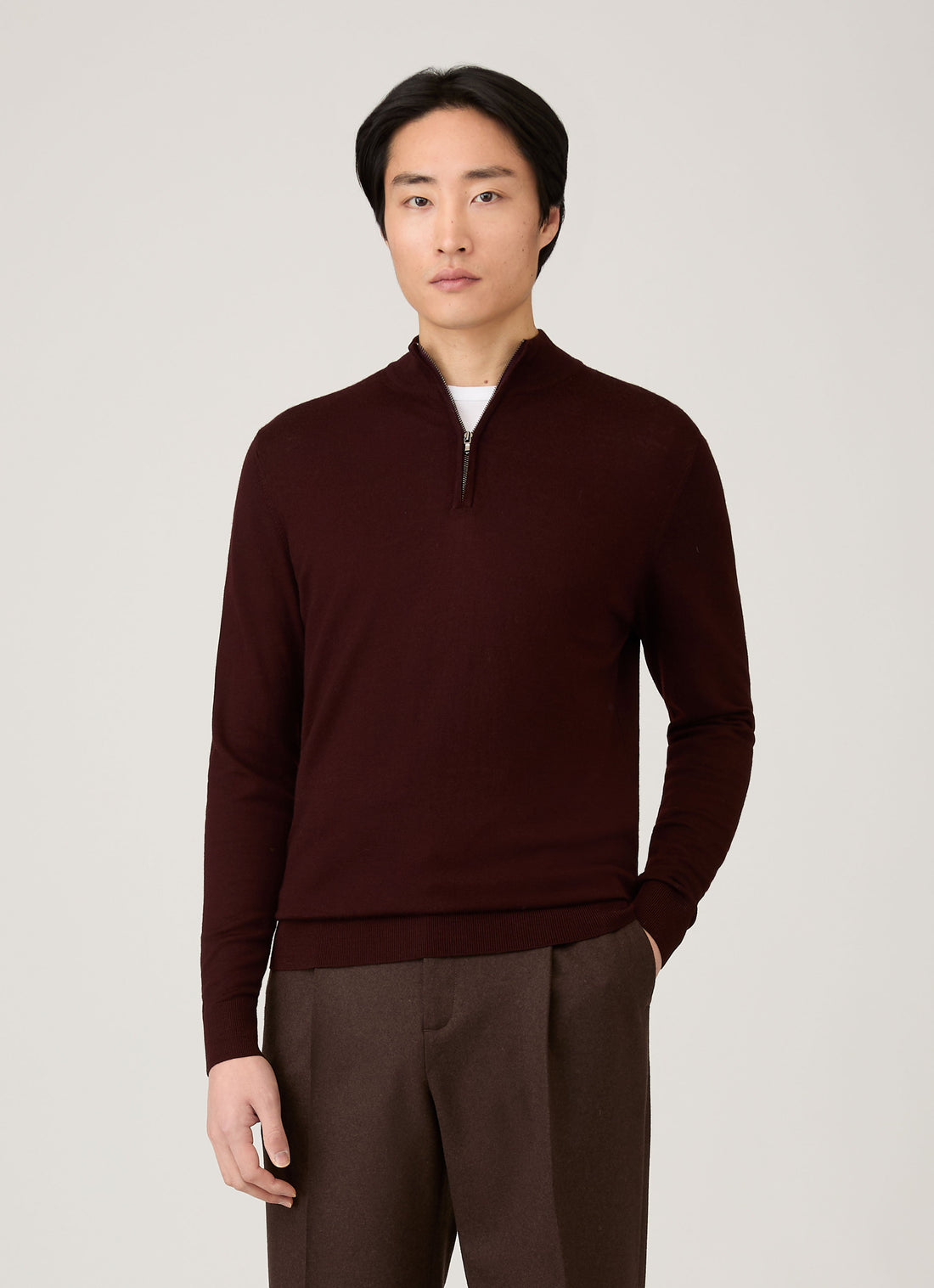 Men's Extra-Fine Merino Half Zip Jumper in Bakelite