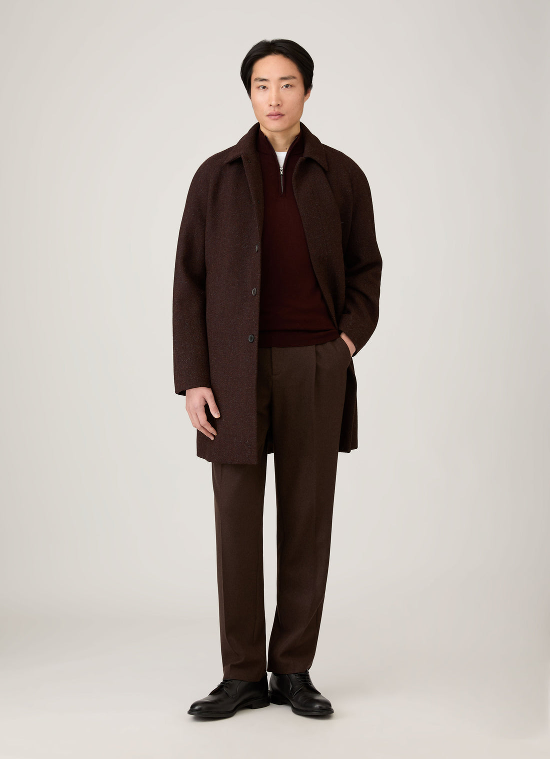Men's Extra-Fine Merino Half Zip Jumper in Bakelite