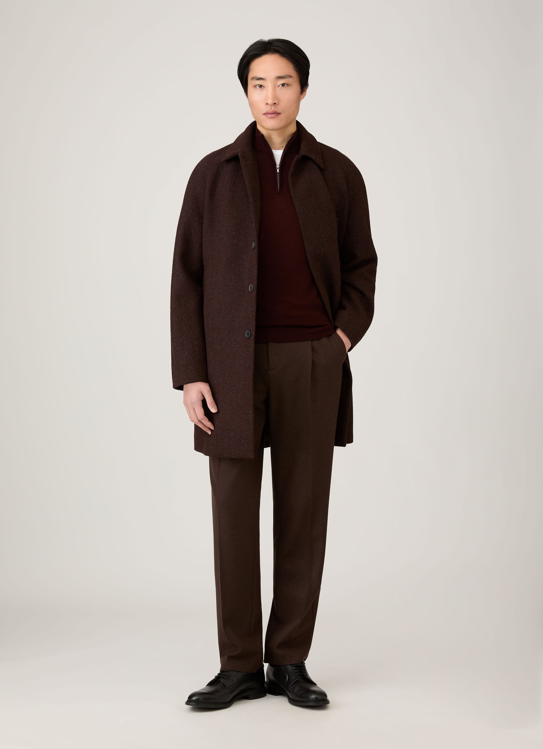 Men's Extra-Fine Merino Half Zip Jumper in Bakelite
