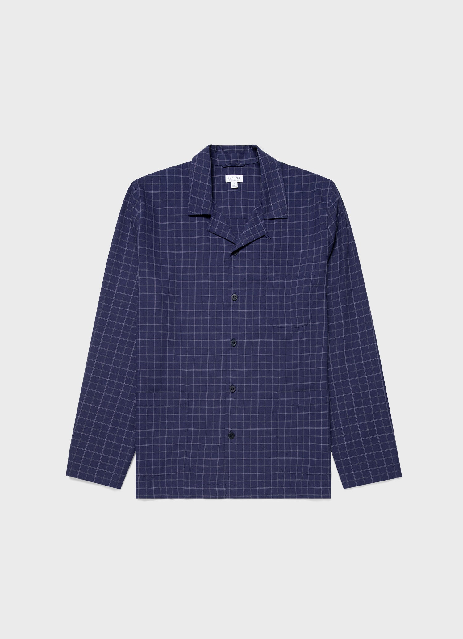 Men's Cotton Flannel Pyjama Shirt in Navy Check
