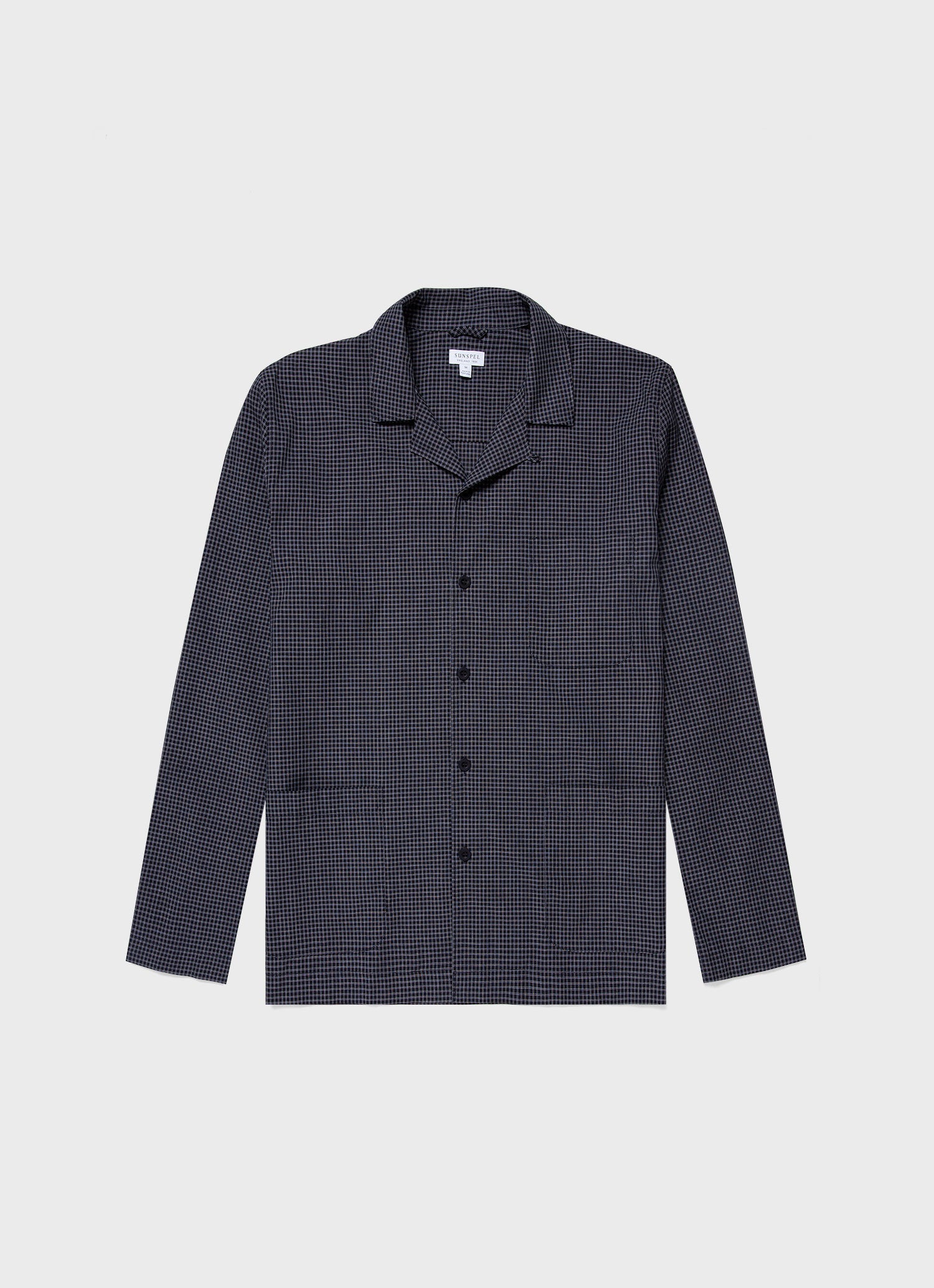 Men's Cotton Flannel Pyjama Shirt in Micro Windowpane Check