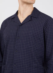 Men's Cotton Flannel Pyjama Shirt in Navy Window Check
