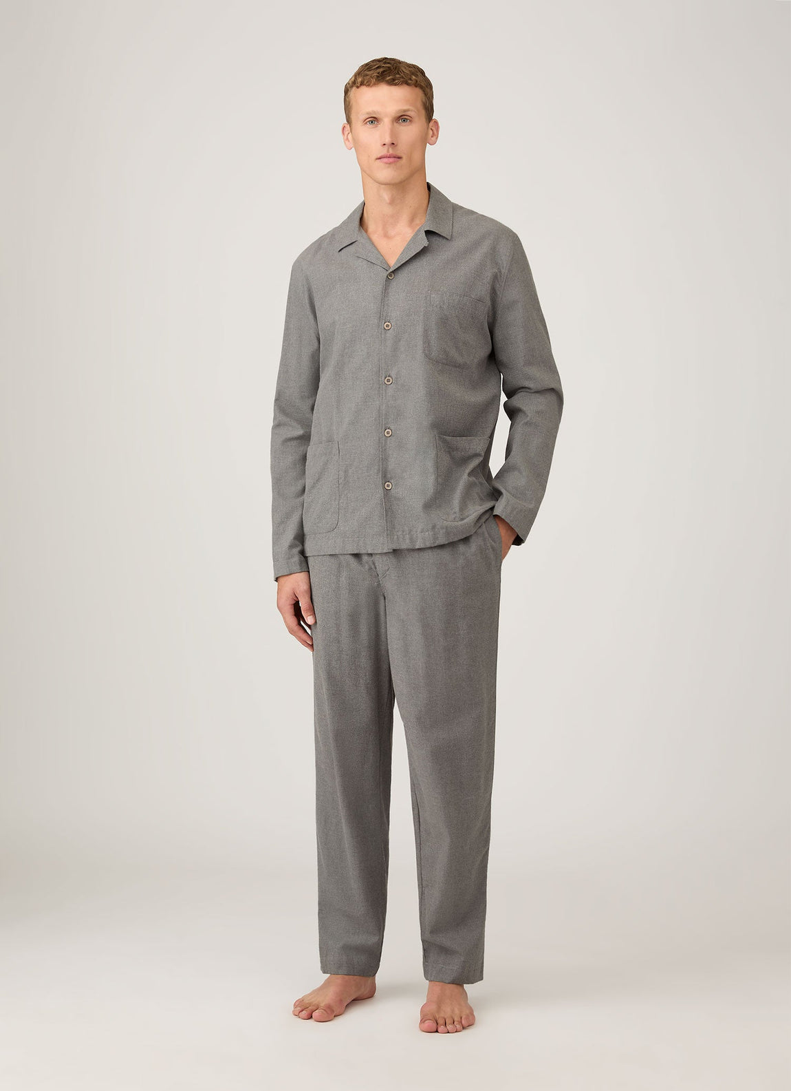 Men's Cotton Flannel Pyjama Set in Mid Grey Melange
