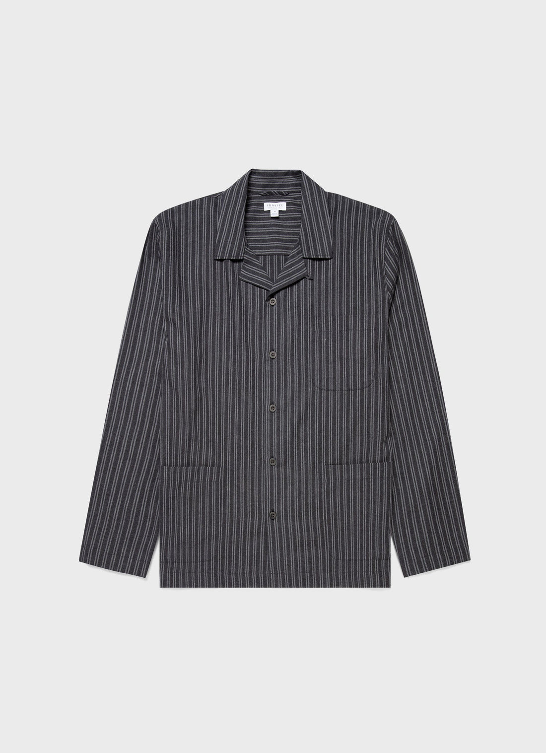 Men's Cotton Flannel Pyjama Shirt in Charcoal/Mid Grey Stripe