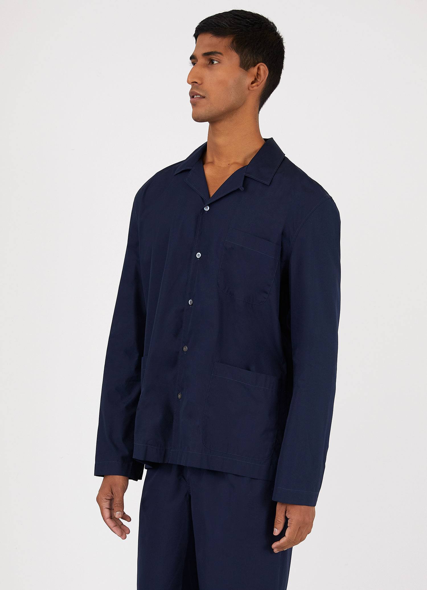 Men's Sea Island Cotton Pyjama Shirt in Navy7