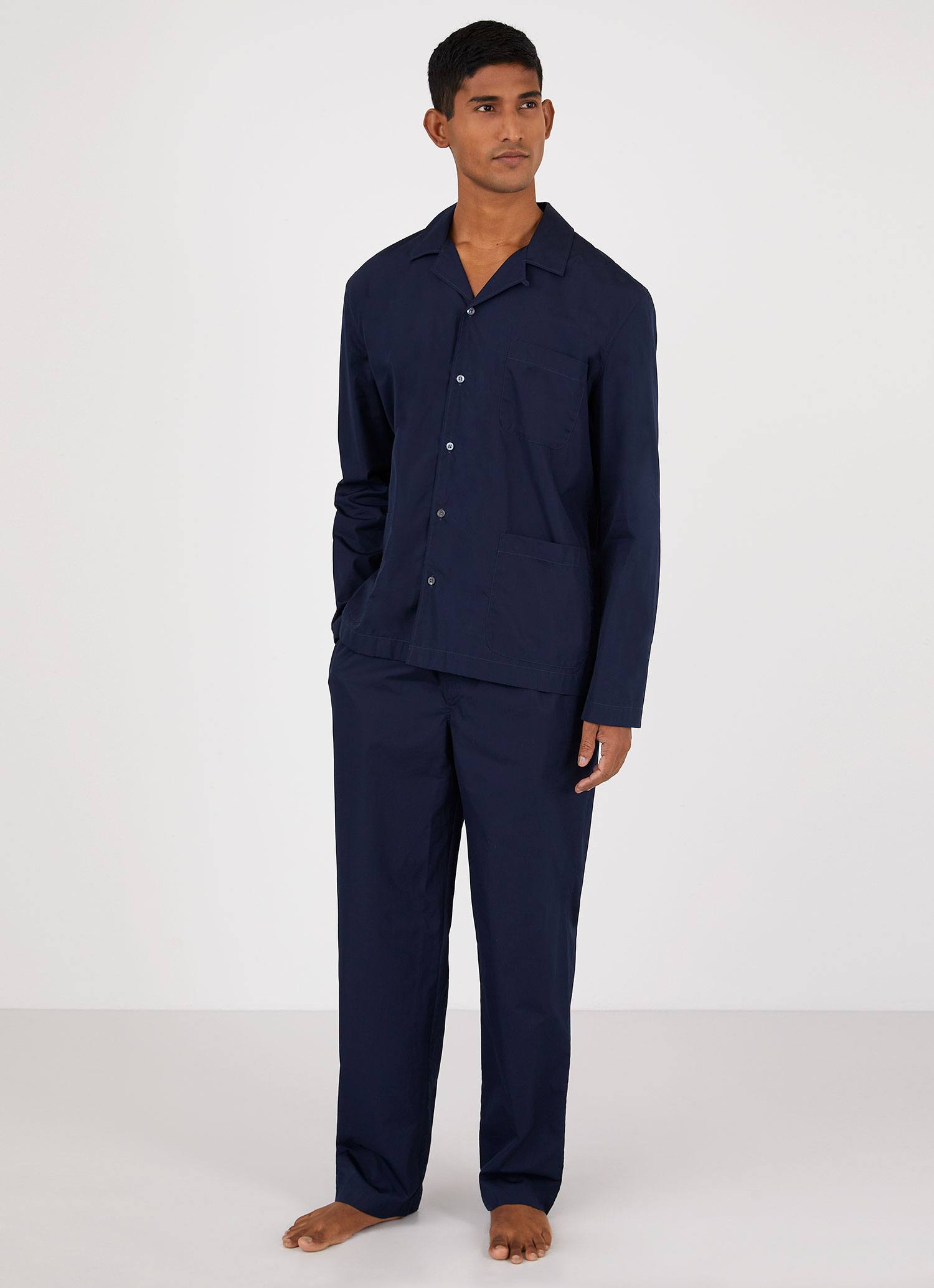 Men's Sea Island Cotton Pyjama Shirt in Navy7