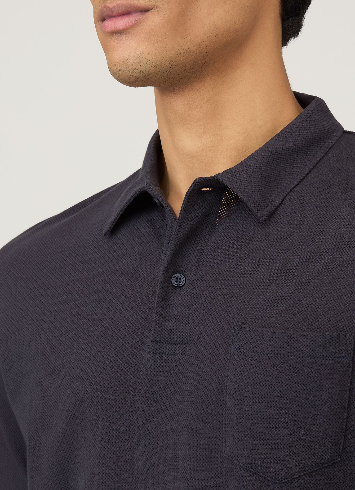 Men's Long Sleeve Riviera Polo Shirt in Navy | Sunspel