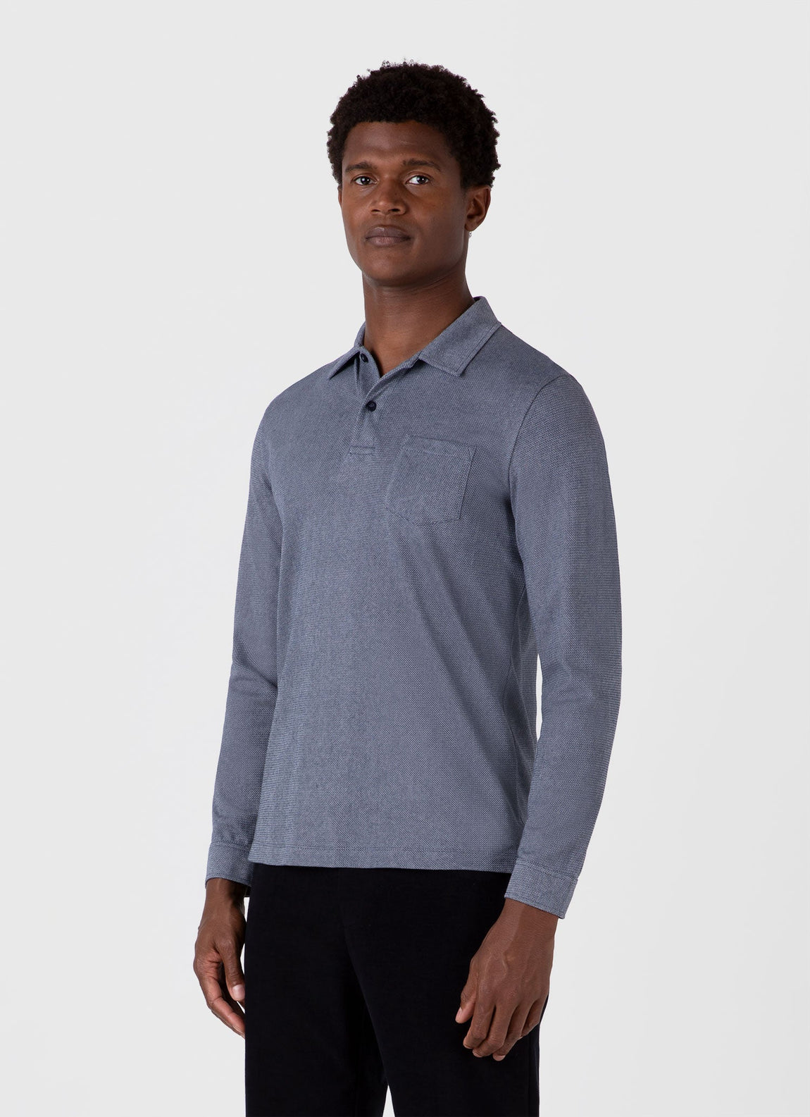 Men's Long Sleeve Riviera Polo Shirt in Navy Twist