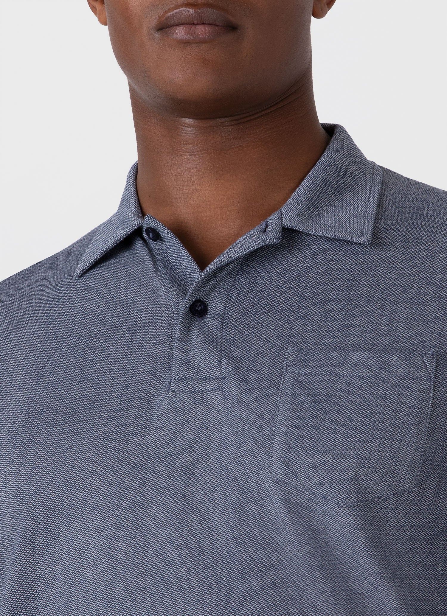 Men's Long Sleeve Riviera Polo Shirt in Navy Twist