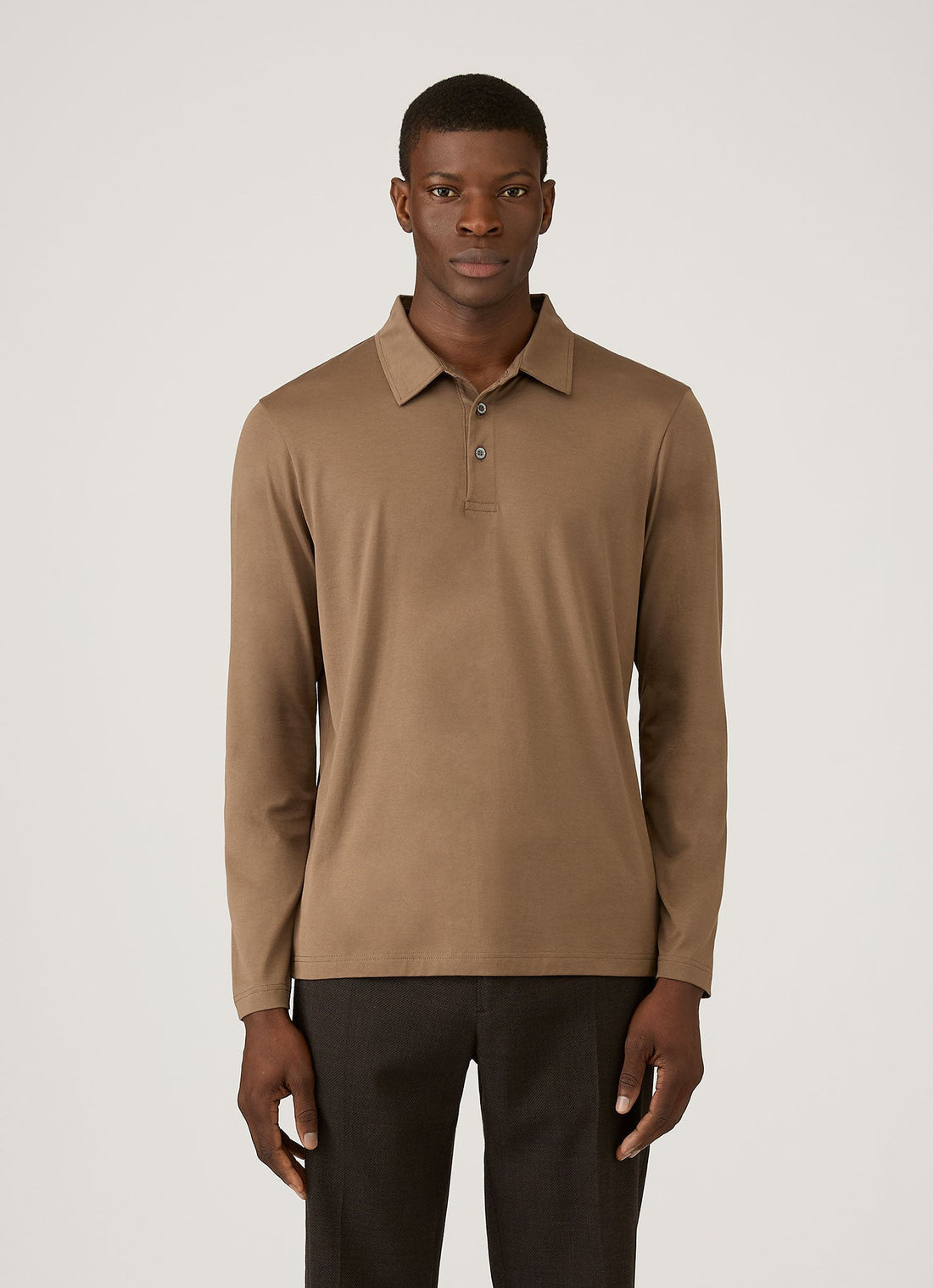 Men's Long Sleeve Classic Jersey Polo Shirt in Dark Cedar