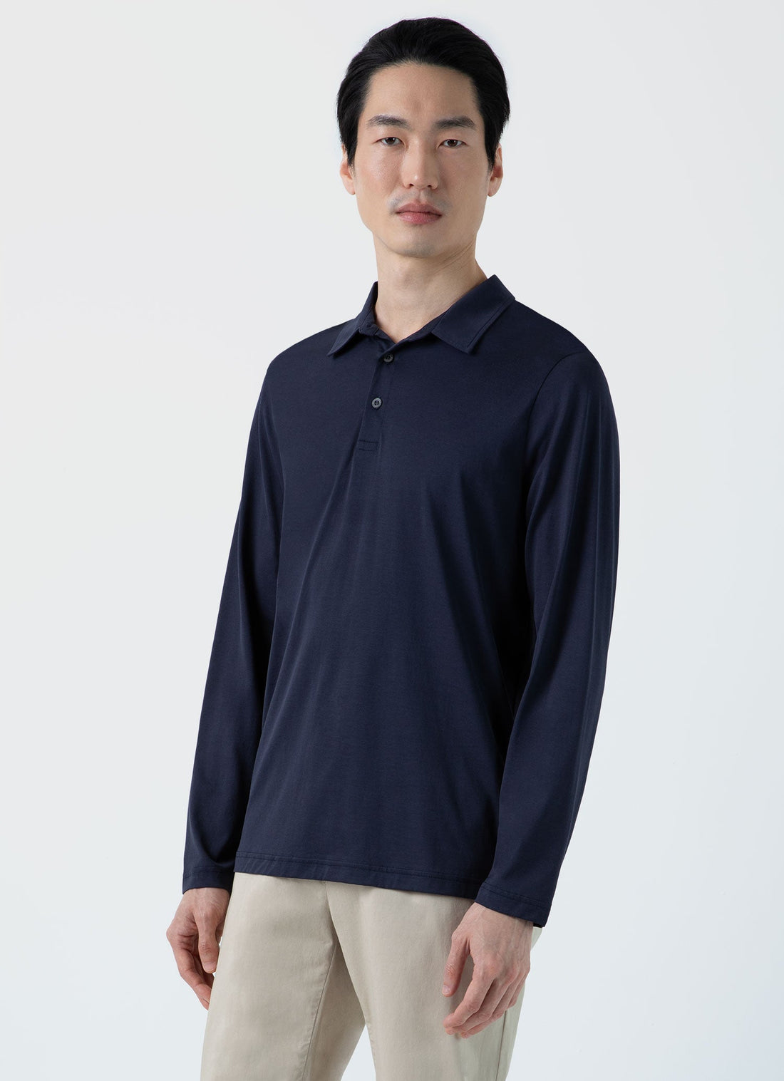 Men's Jersey Long Sleeve Polo Shirt in Navy