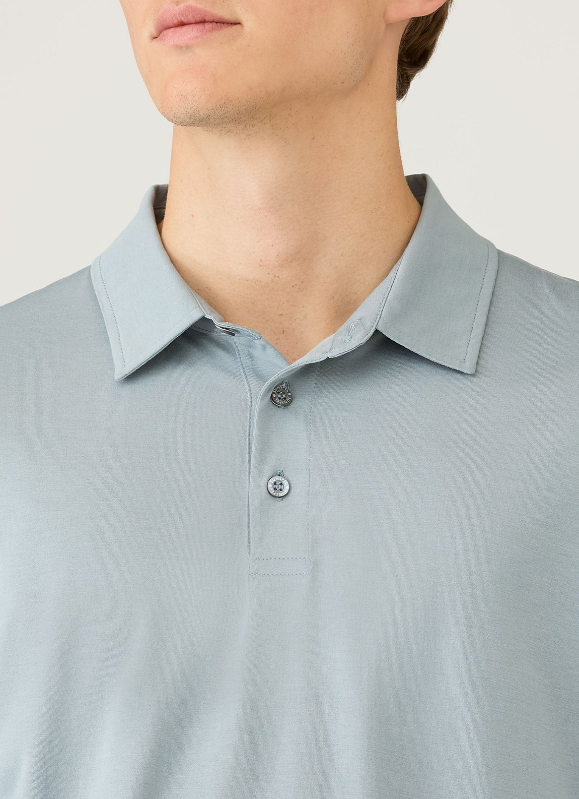 Men's Long Sleeve Classic Jersey Polo Shirt in Stone Blue
