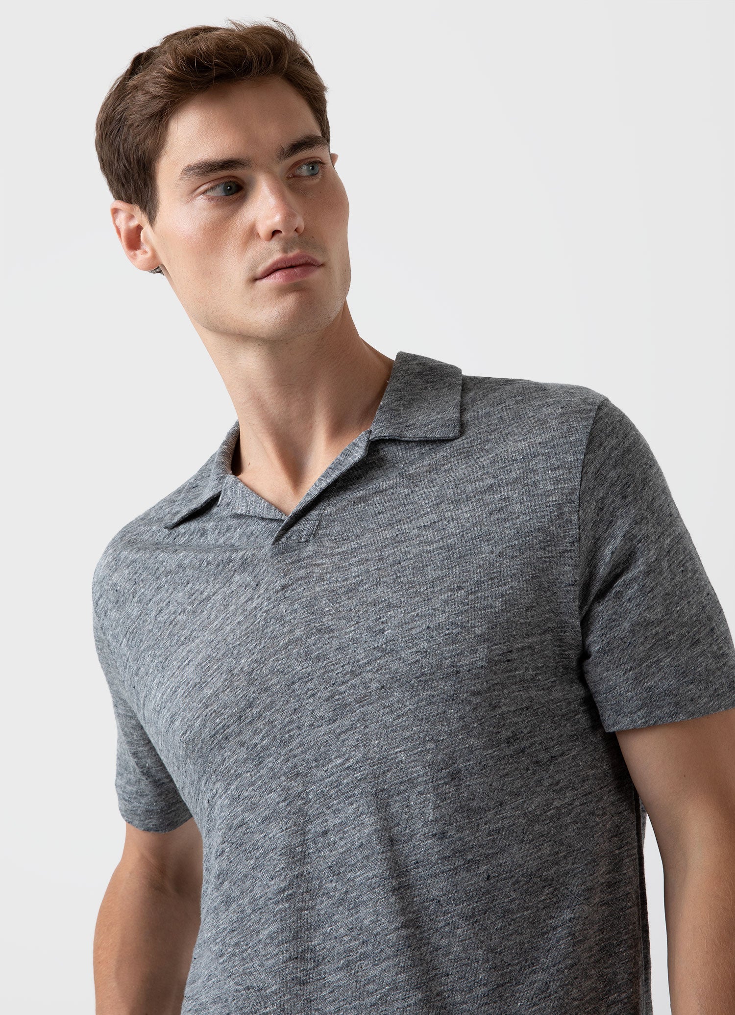 Men's Linen Polo Shirt in Mid Grey Melange