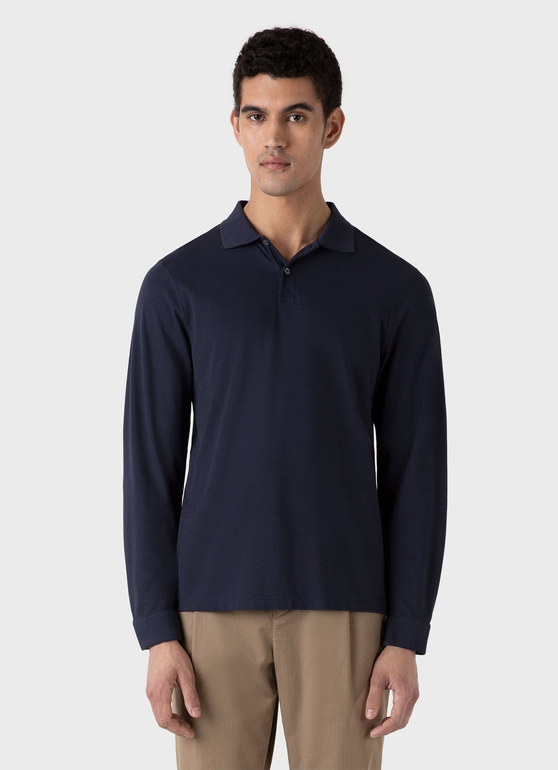 Men's Long Sleeve Piqué Polo Shirt in Navy