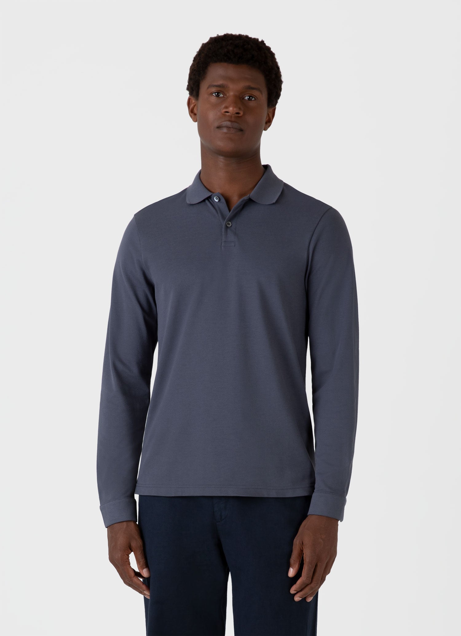 Men's Long Sleeve Piqué Polo Shirt in Slate Blue