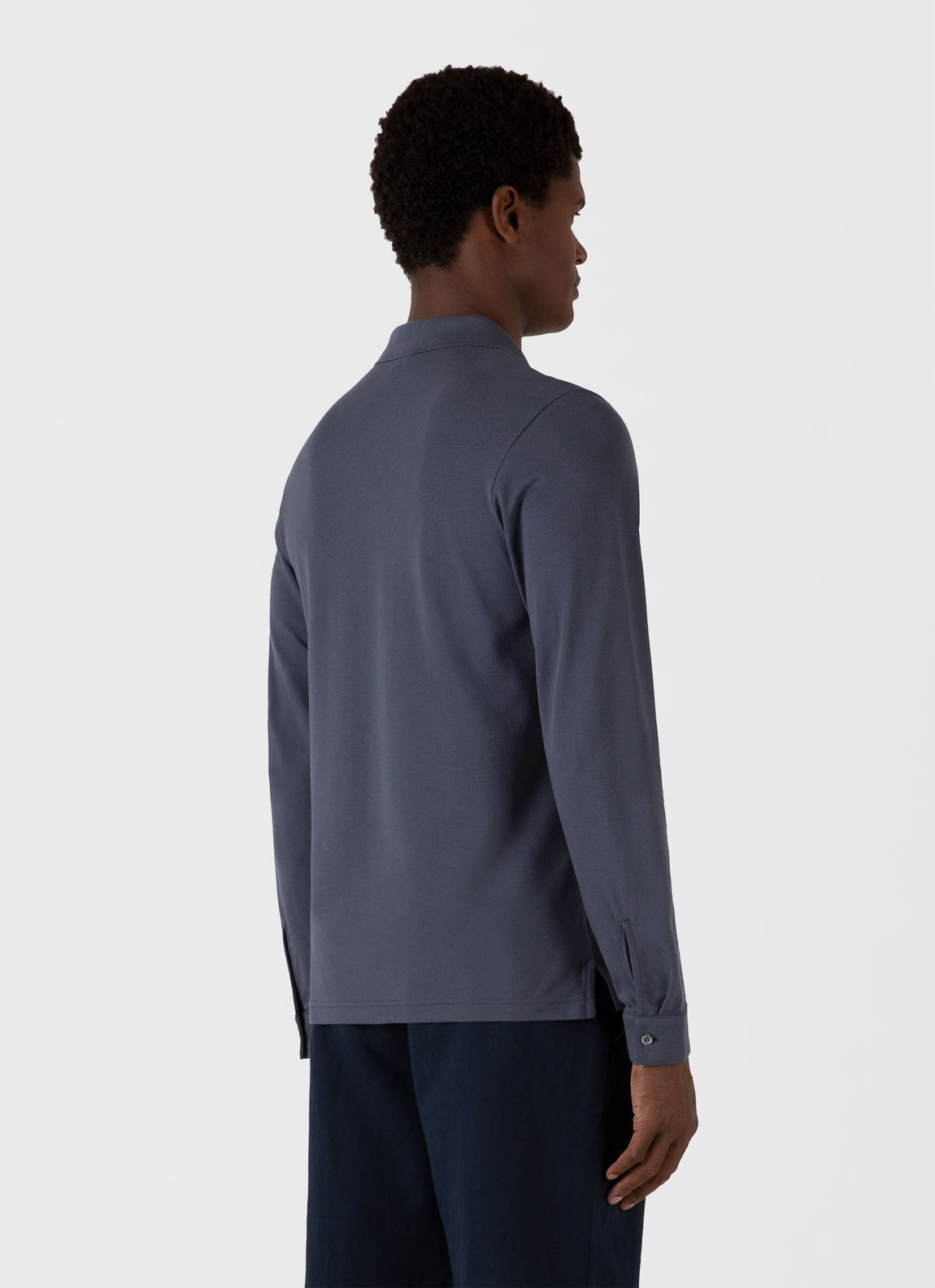 Men's Long Sleeve Piqué Polo Shirt in Slate Blue