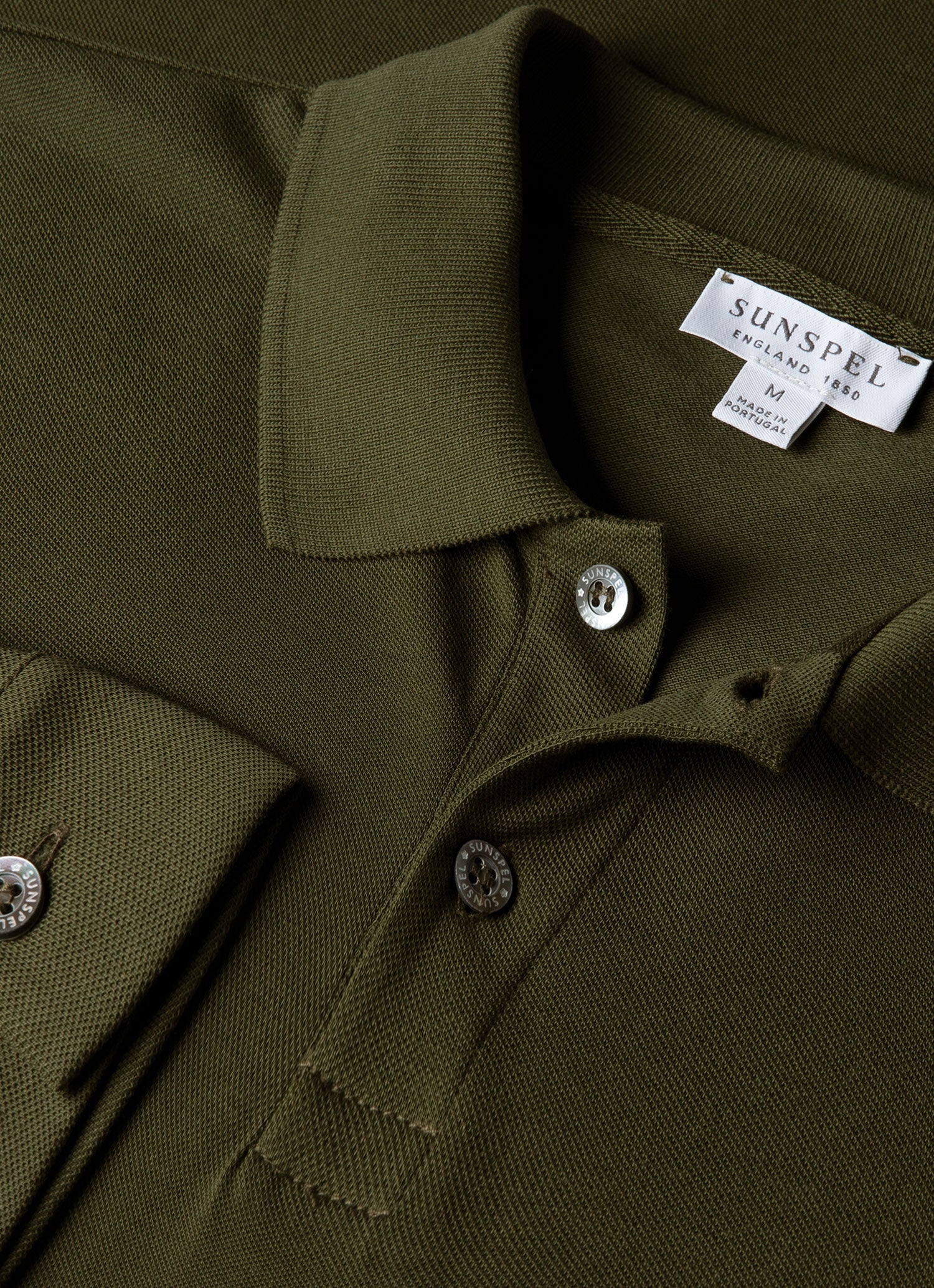 Men's Long Sleeve Piqué Polo Shirt in Deep Olive