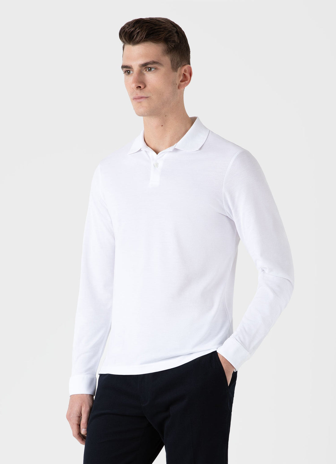 Men's Long Sleeve Piqué Polo Shirt in White