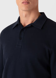 Men's Long Sleeve Waffle Polo Shirt in Navy