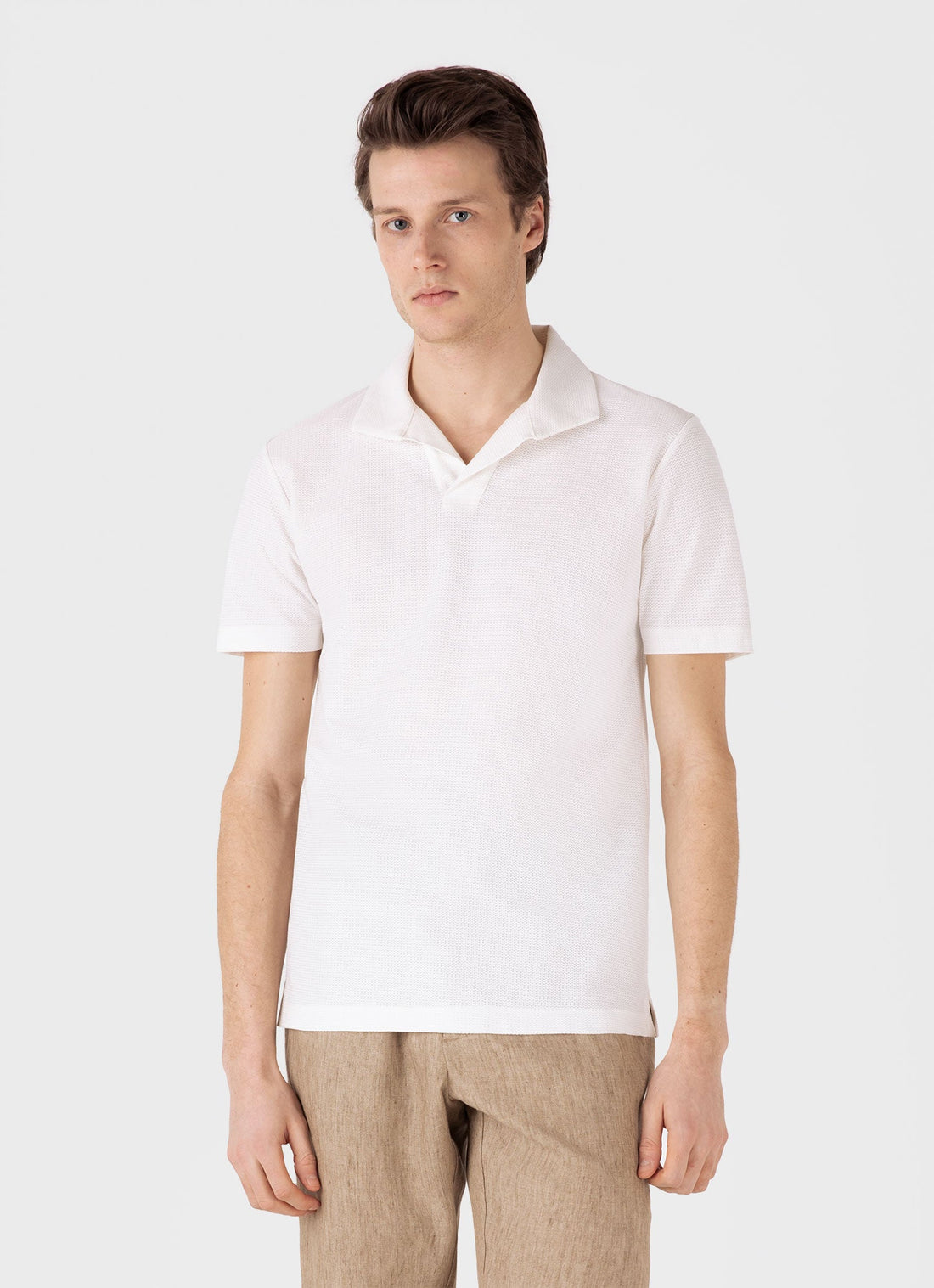 Men's Textured Jersey Polo Shirt in Ecru
