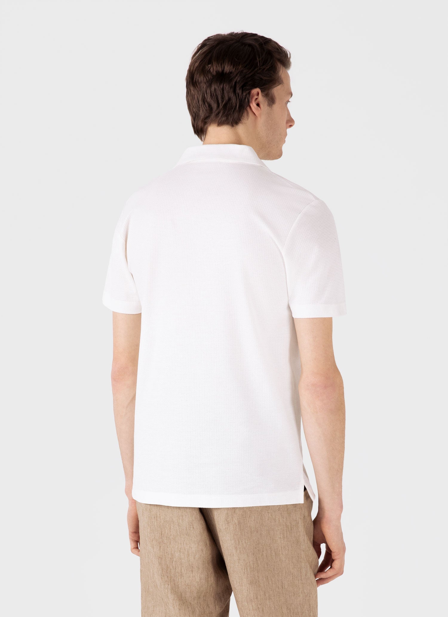 Men's Textured Jersey Polo Shirt in Ecru