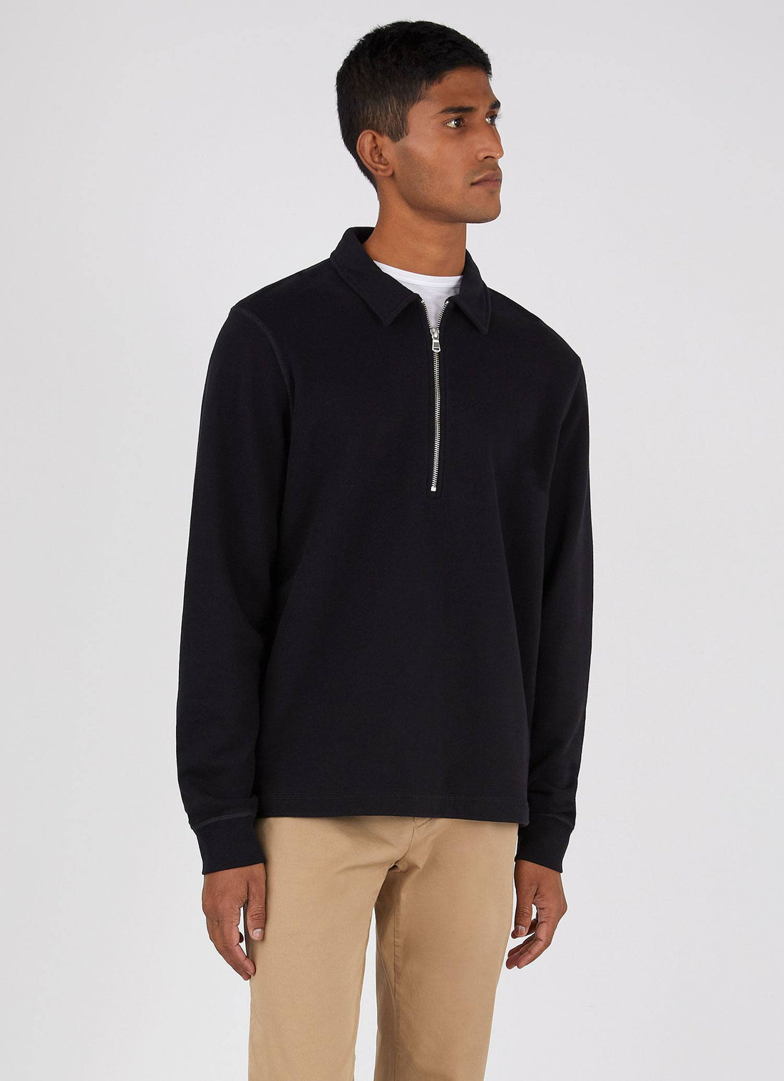 Men's Zip Polo Loopback Sweatshirt in Black