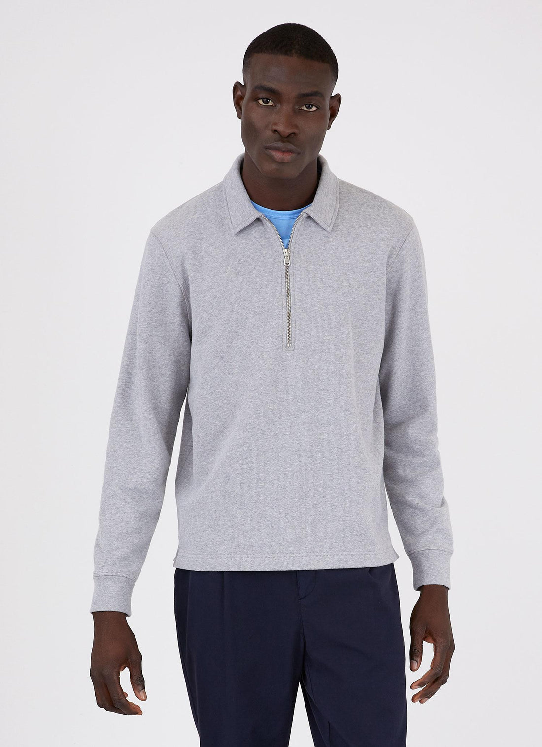 Men's Zip Polo Loopback Sweatshirt in Grey Melange