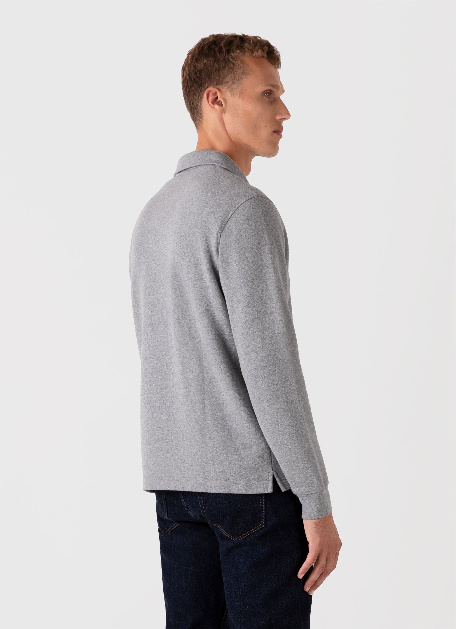 Men's Zip Polo Loopback Sweatshirt in Grey Melange