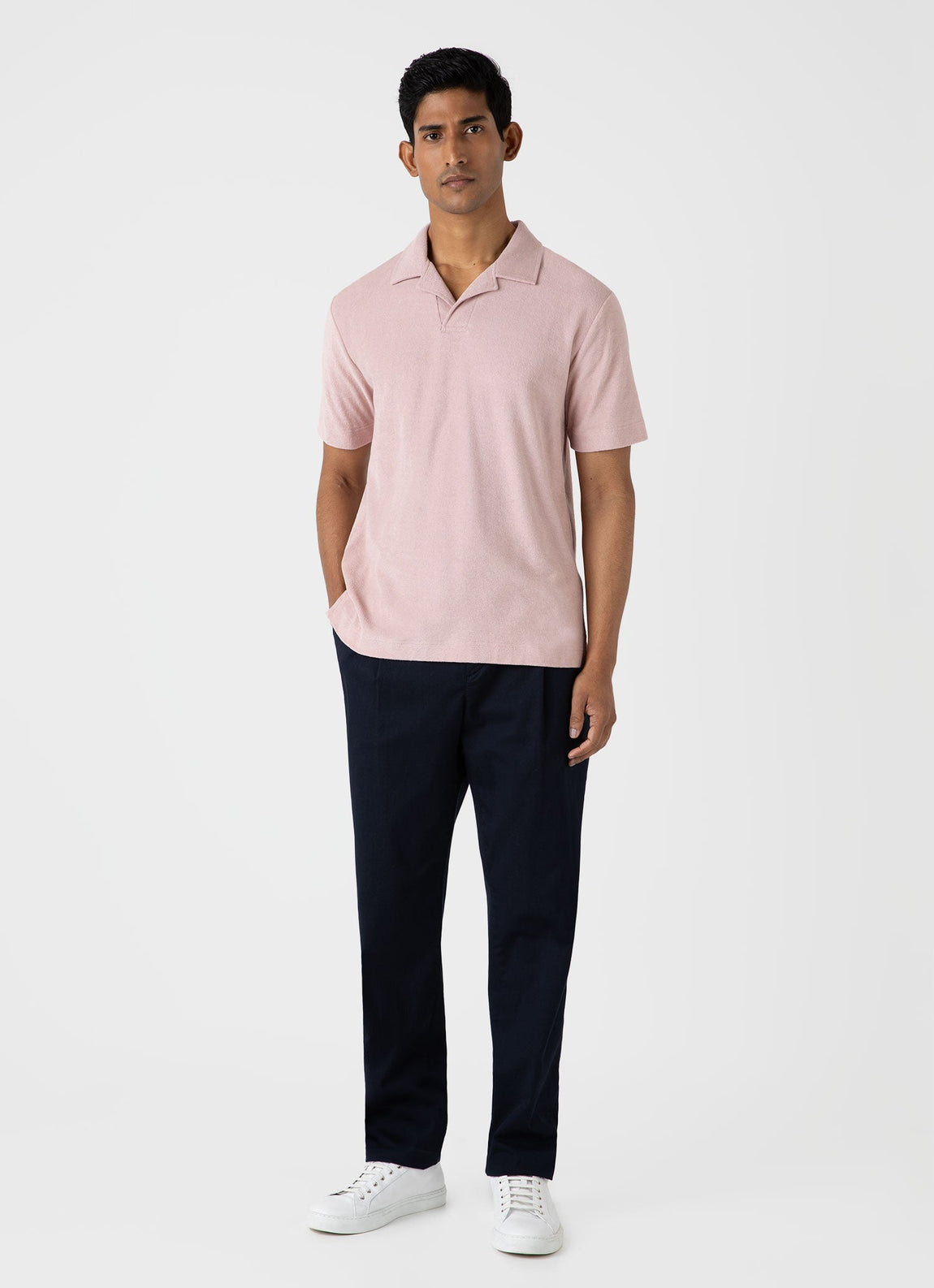 Men's Towelling Polo Shirt in Pale Pink