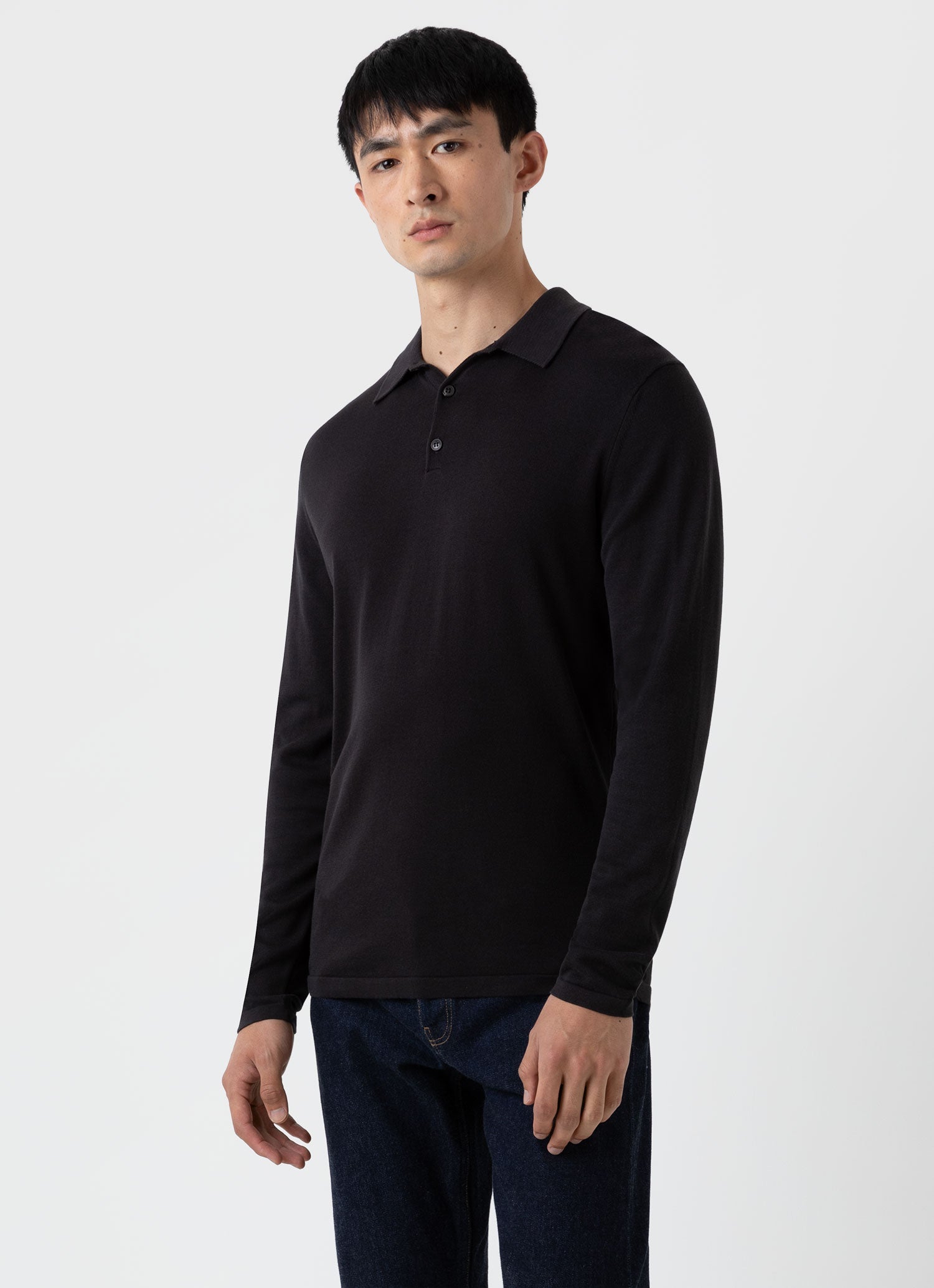 Plain black long sleeve polo shirt hotsell