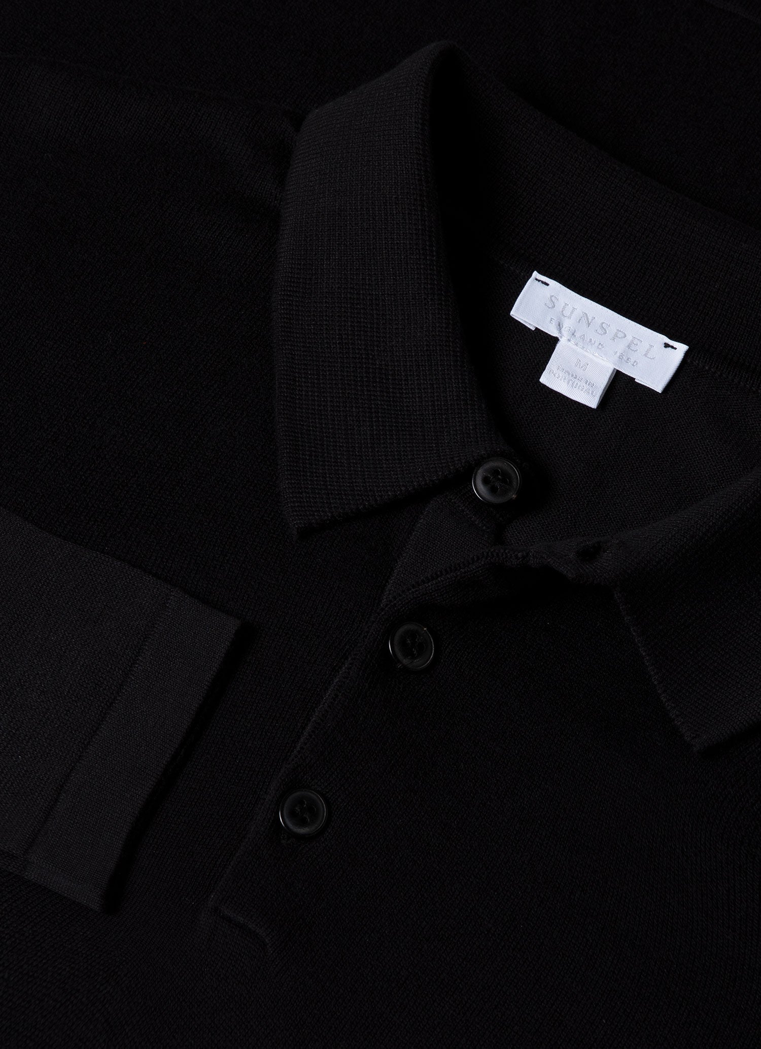 Men's Sea Island Cotton Long Sleeve Polo Shirt in Black