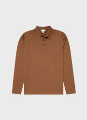 Men's Long Sleeve Sea Island Cotton Knit Polo Shirt in Gingerbread