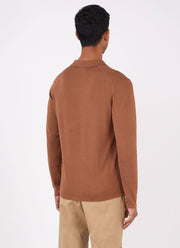 Men's Long Sleeve Sea Island Cotton Knit Polo Shirt in Gingerbread