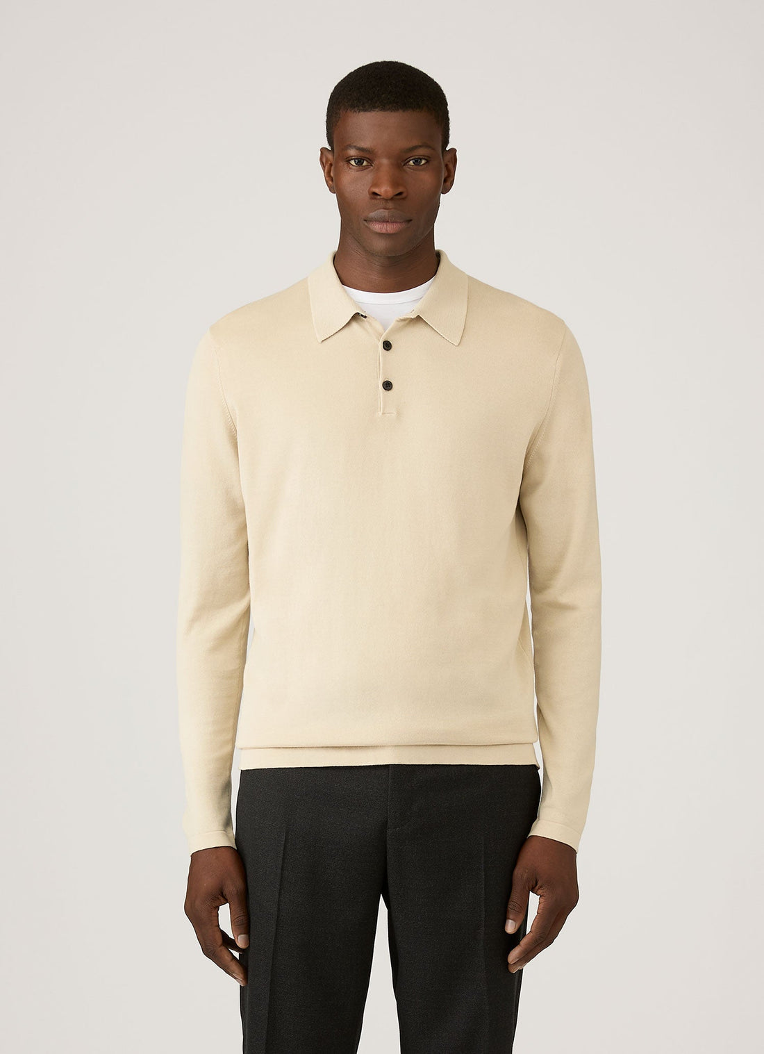 Men's Long Sleeve Sea Island Cotton Knit Polo Shirt in Hazelwood