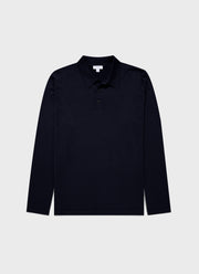 Men's Sea Island Cotton Long Sleeve Polo Shirt in Light Navy