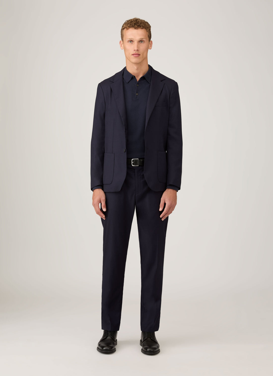Men's Sea Island Cotton Long Sleeve Polo Shirt in Light Navy