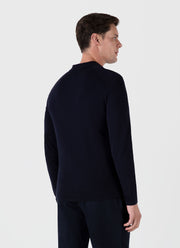 Men's Sea Island Cotton Long Sleeve Polo Shirt in Light Navy