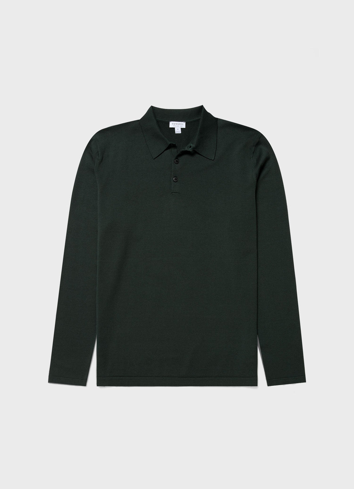 Men's Sea Island Cotton Long Sleeve Polo Shirt in Seaweed