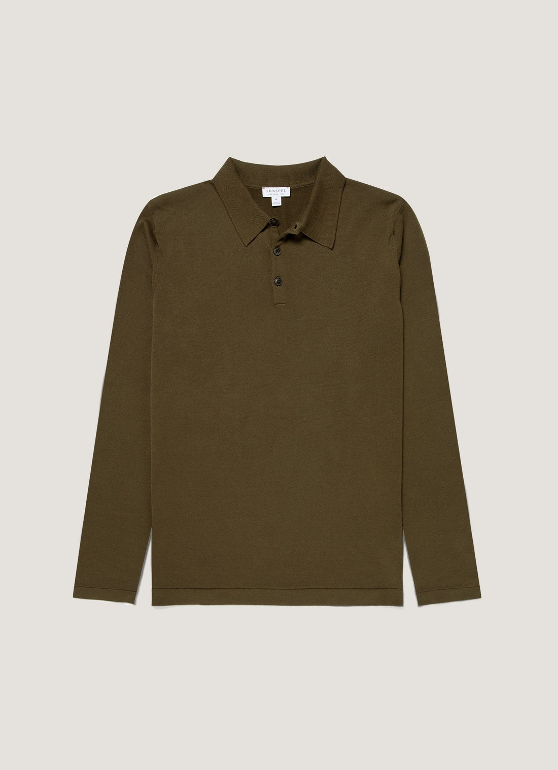 Men's Long Sleeve Sea Island Cotton Knit Polo Shirt in Deep Olive