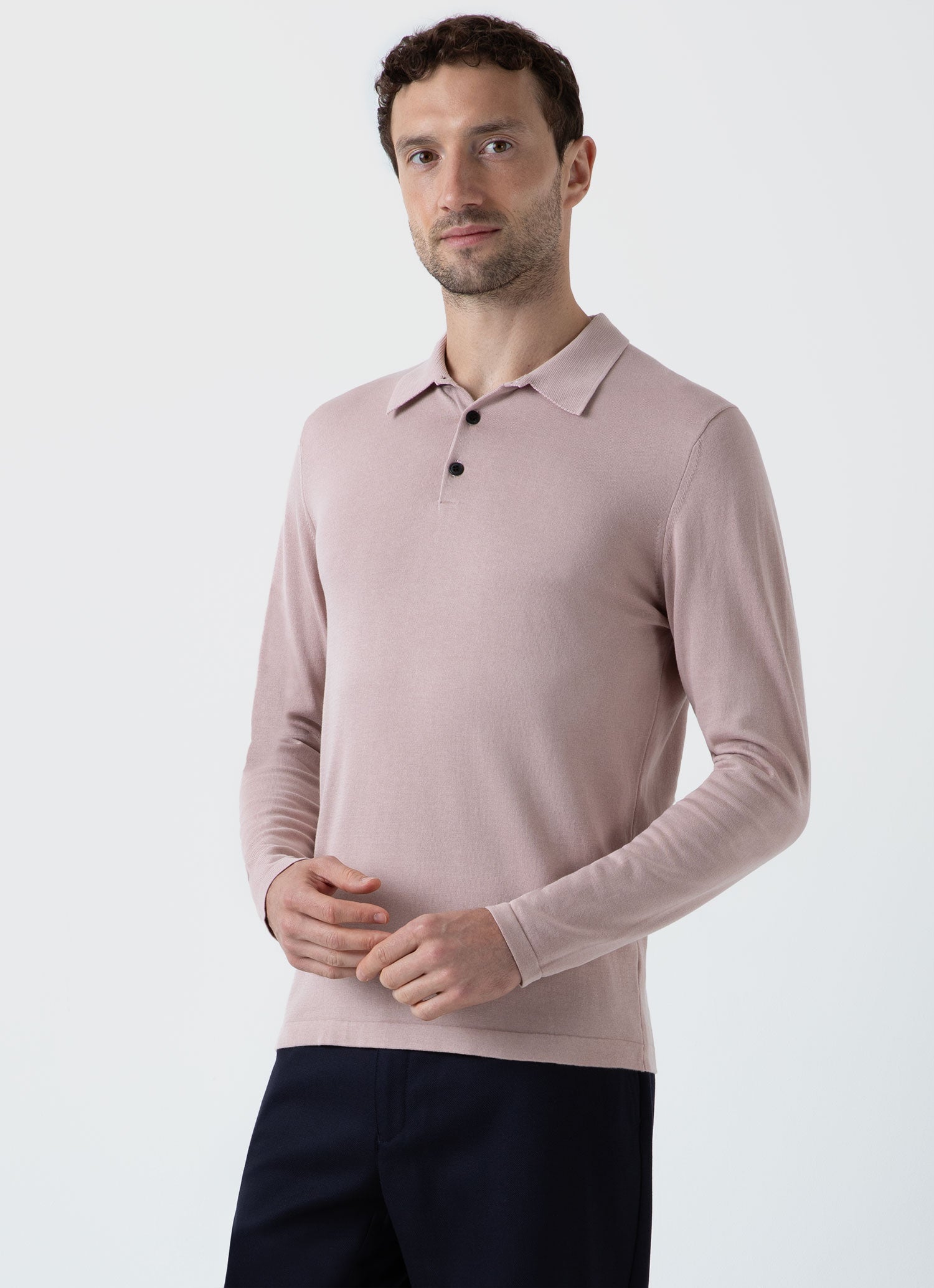 Men's pink long discount sleeve polo shirt