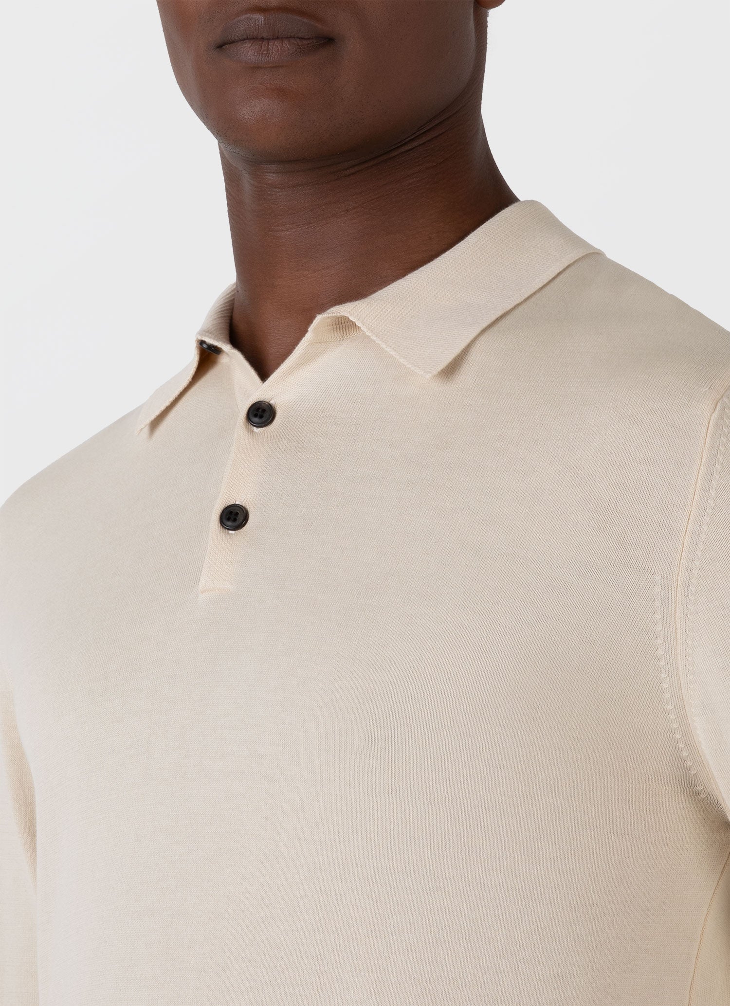 Men's Sea Island Cotton Long Sleeve Polo Shirt in Undyed