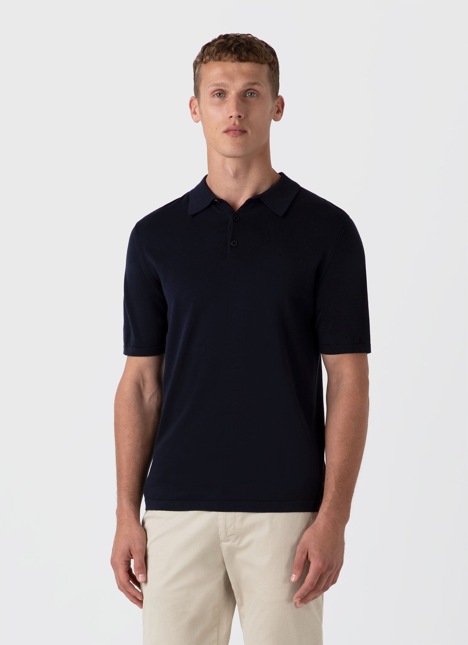 Men's Sea Island Cotton Polo Shirt in Light Navy