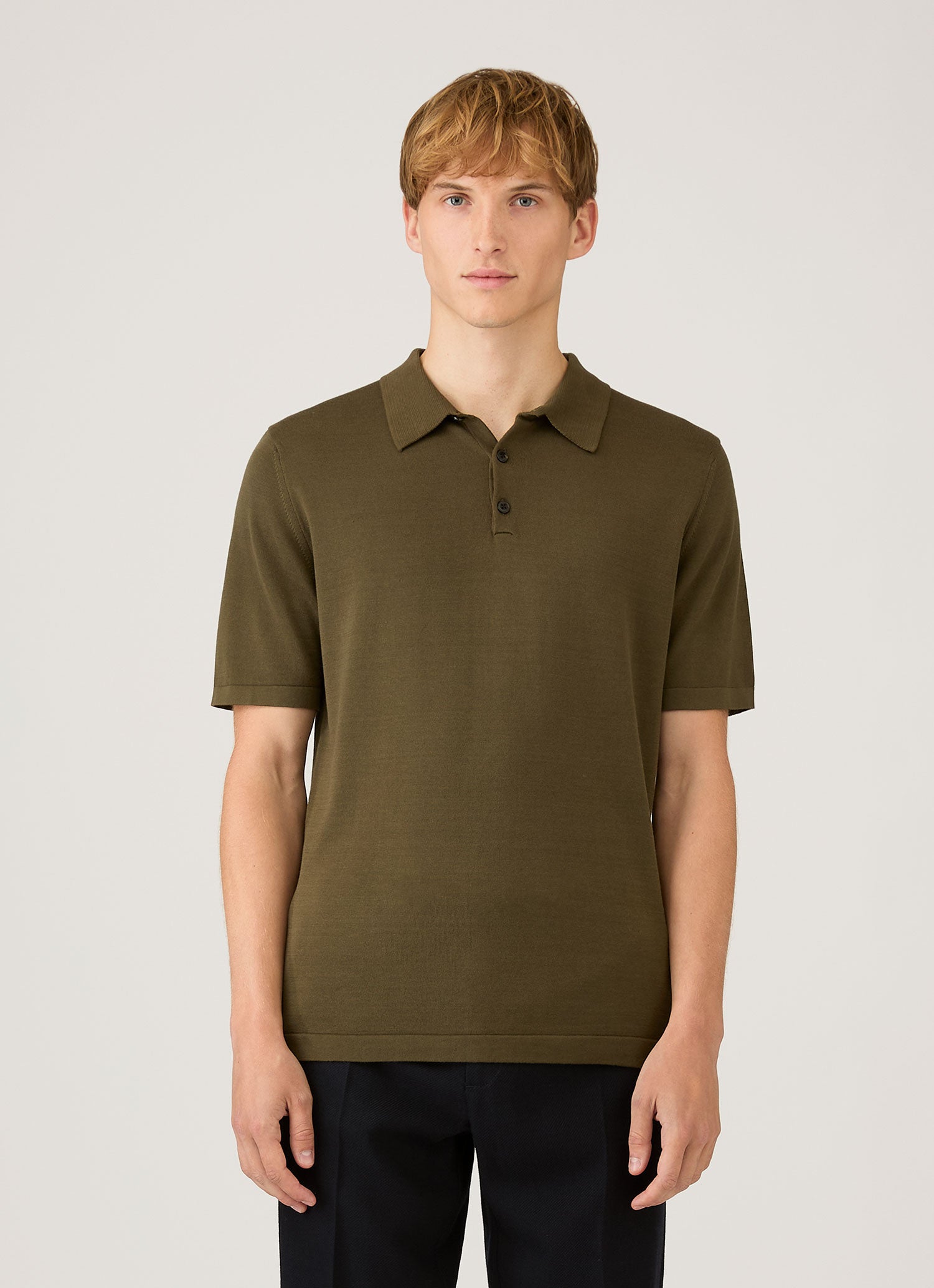 Men's Sea Island Cotton Knit Polo Shirt in Deep Olive