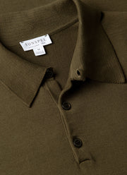 Men's Sea Island Cotton Knit Polo Shirt in Deep Olive