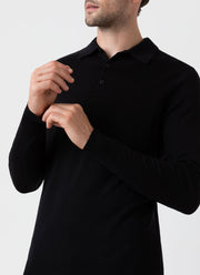 Men's Extra-Fine Merino Polo Shirt in Black