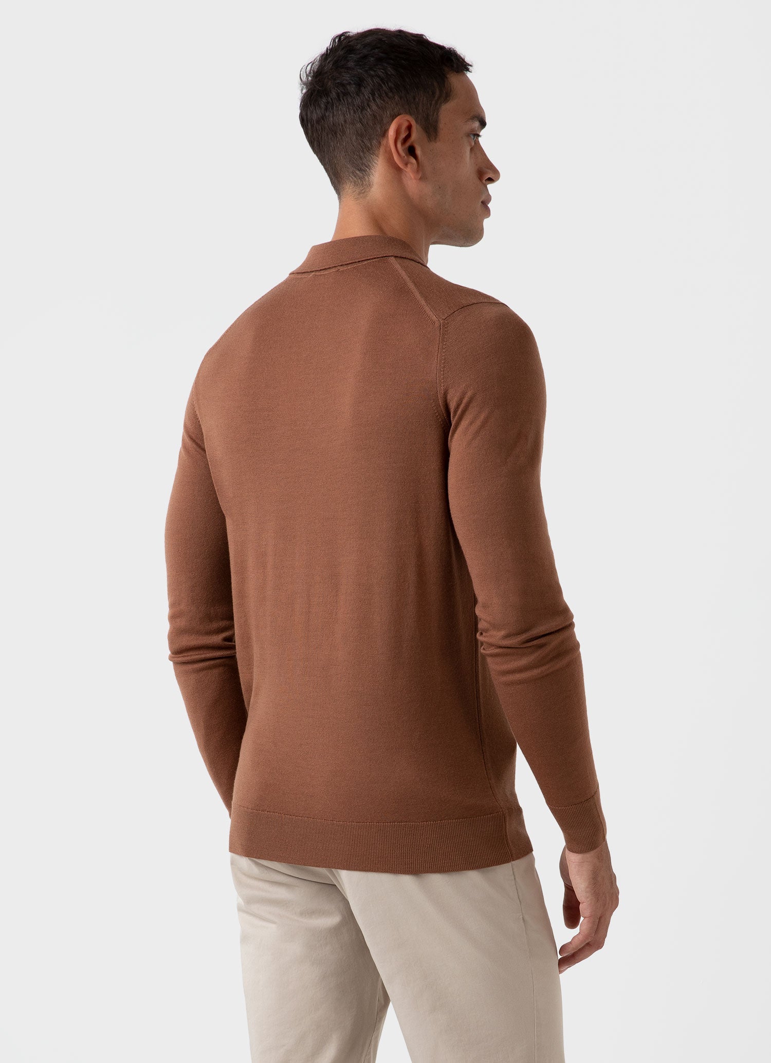 Men's Extra-Fine Merino Polo Shirt in Pecan