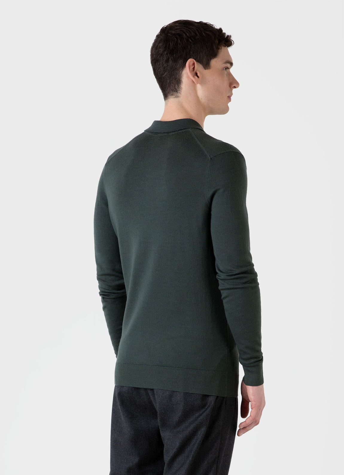 Men's Extra-Fine Merino Polo Shirt in Drill Green