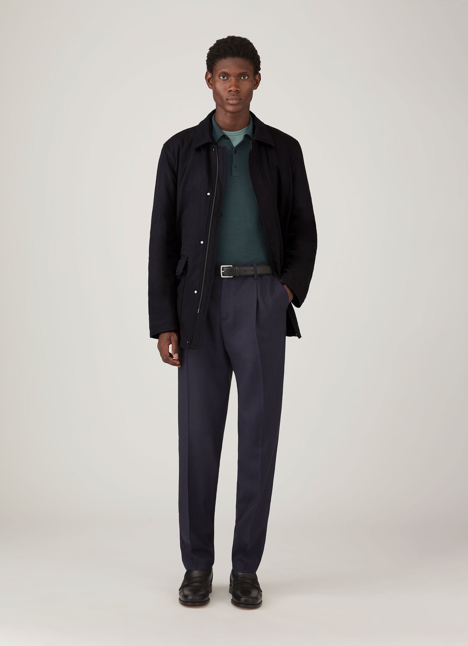 Men's Extra-Fine Merino Polo Shirt in Dark Petrol