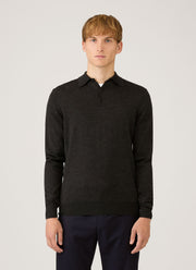 Men's Extra-Fine Merino Polo Shirt in Charcoal Melange