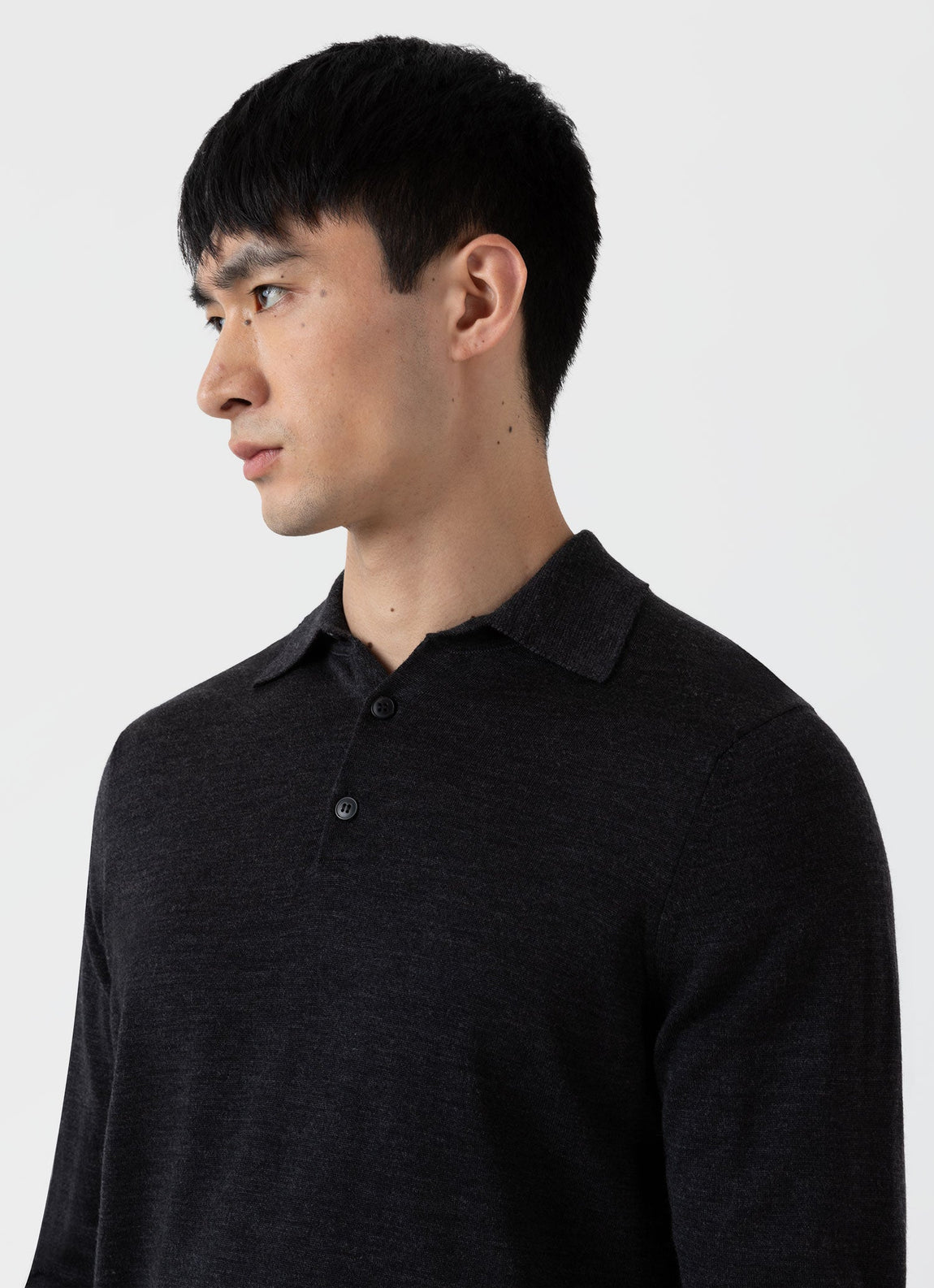 Men's Extra-Fine Merino Polo Shirt in Charcoal Melange